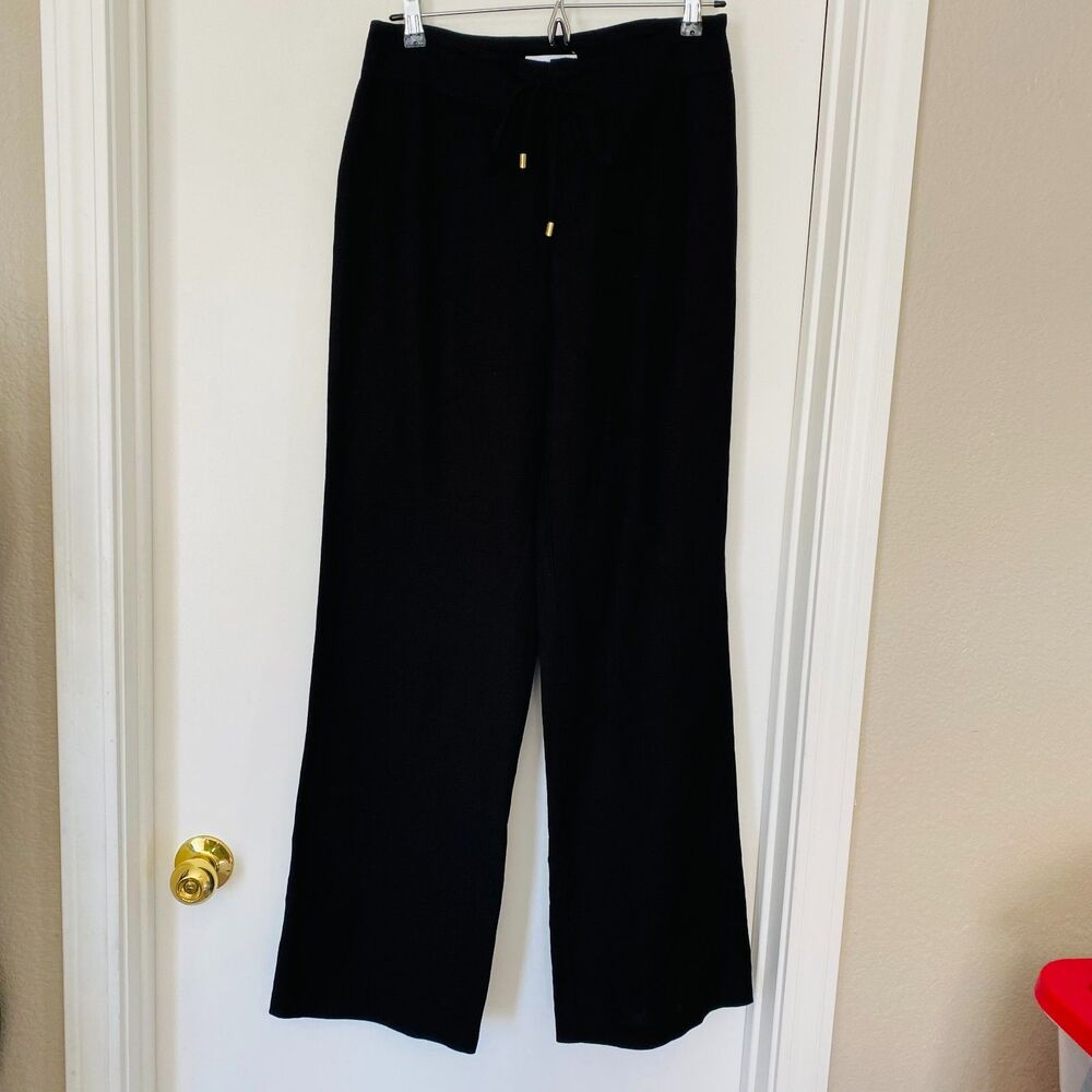 CALVIN KLEIN Black Women's Linen Blend Tie Front Button Front Pants Size 2